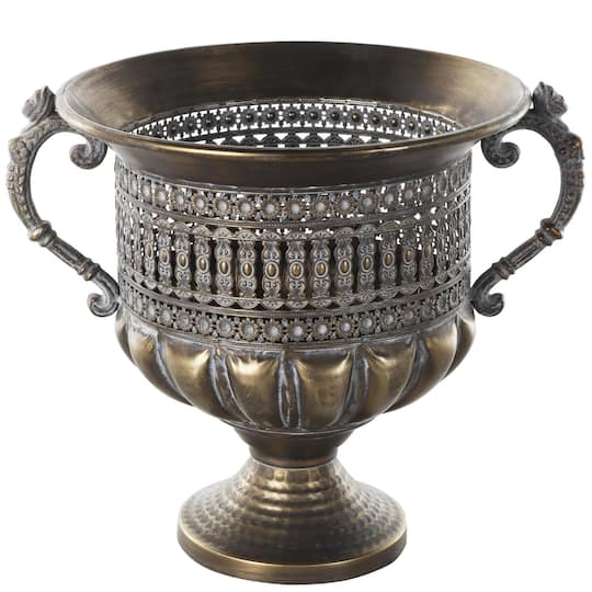 12" Bronze Metal Urn Shaped Vase with Cut Outs
